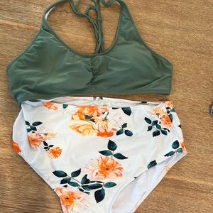 Cupshe floral high waisted two piece bathing suit